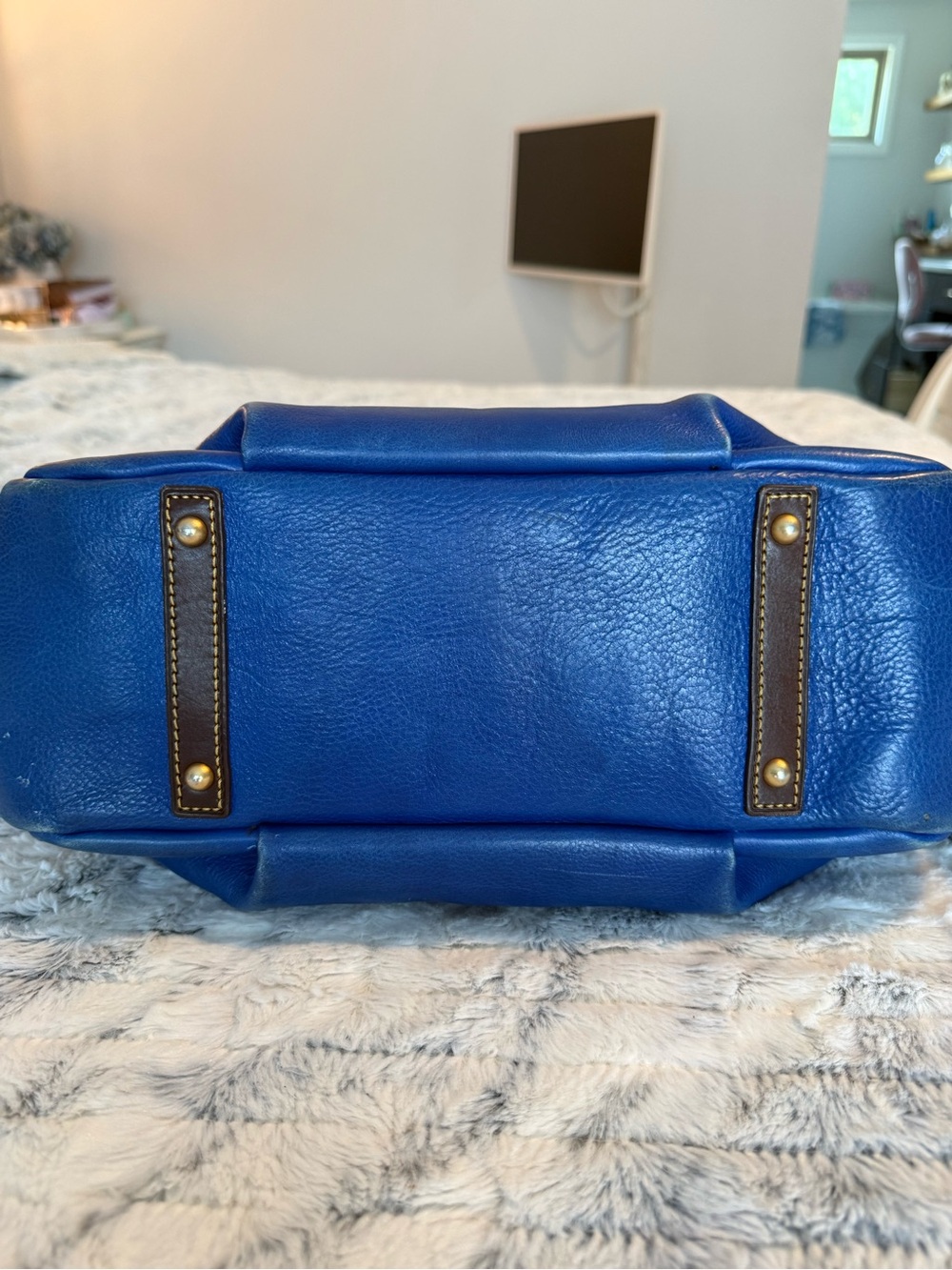 Dooney & Bourke Royal Blue Leather Handbag Mail Satchel Florentine - Picture 4 of 12